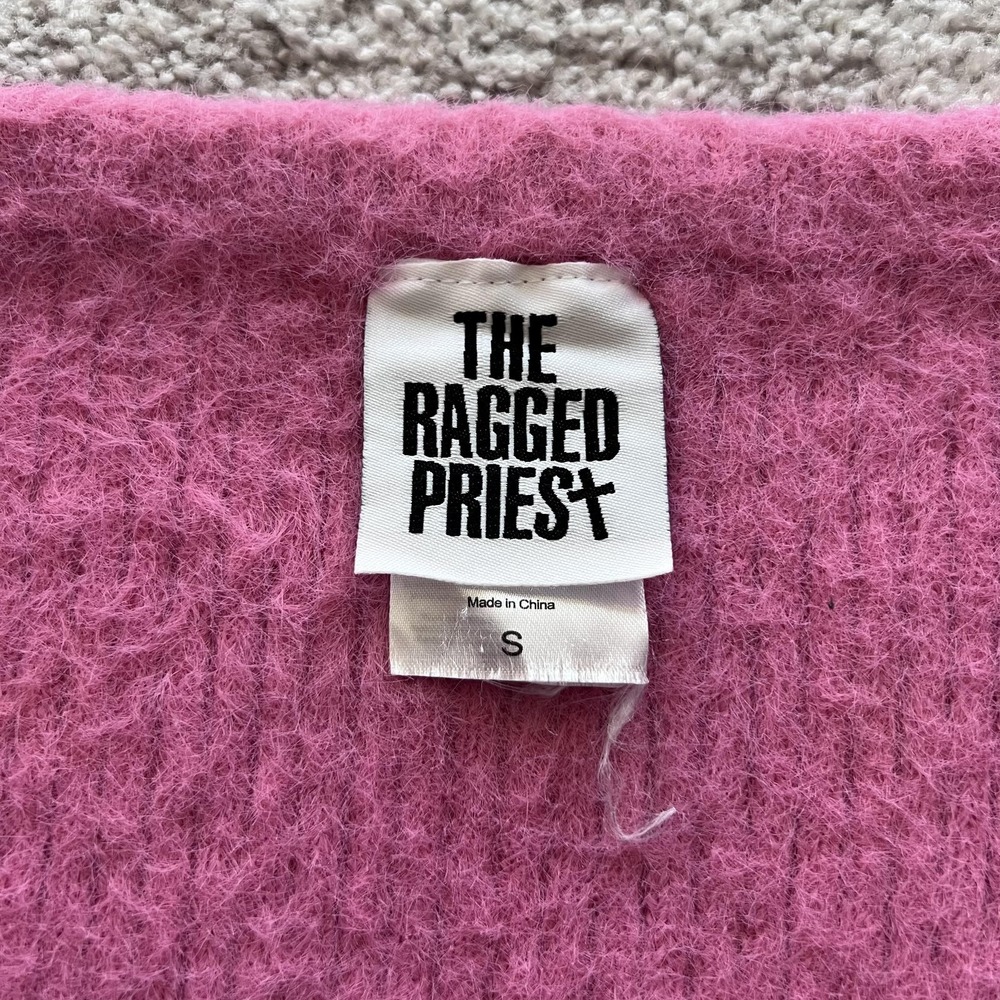 The Ragged Priest Eyelash Fuzzy Knit Sweater‎ Womens S Pink Crop Zip - Picture 5 of 12